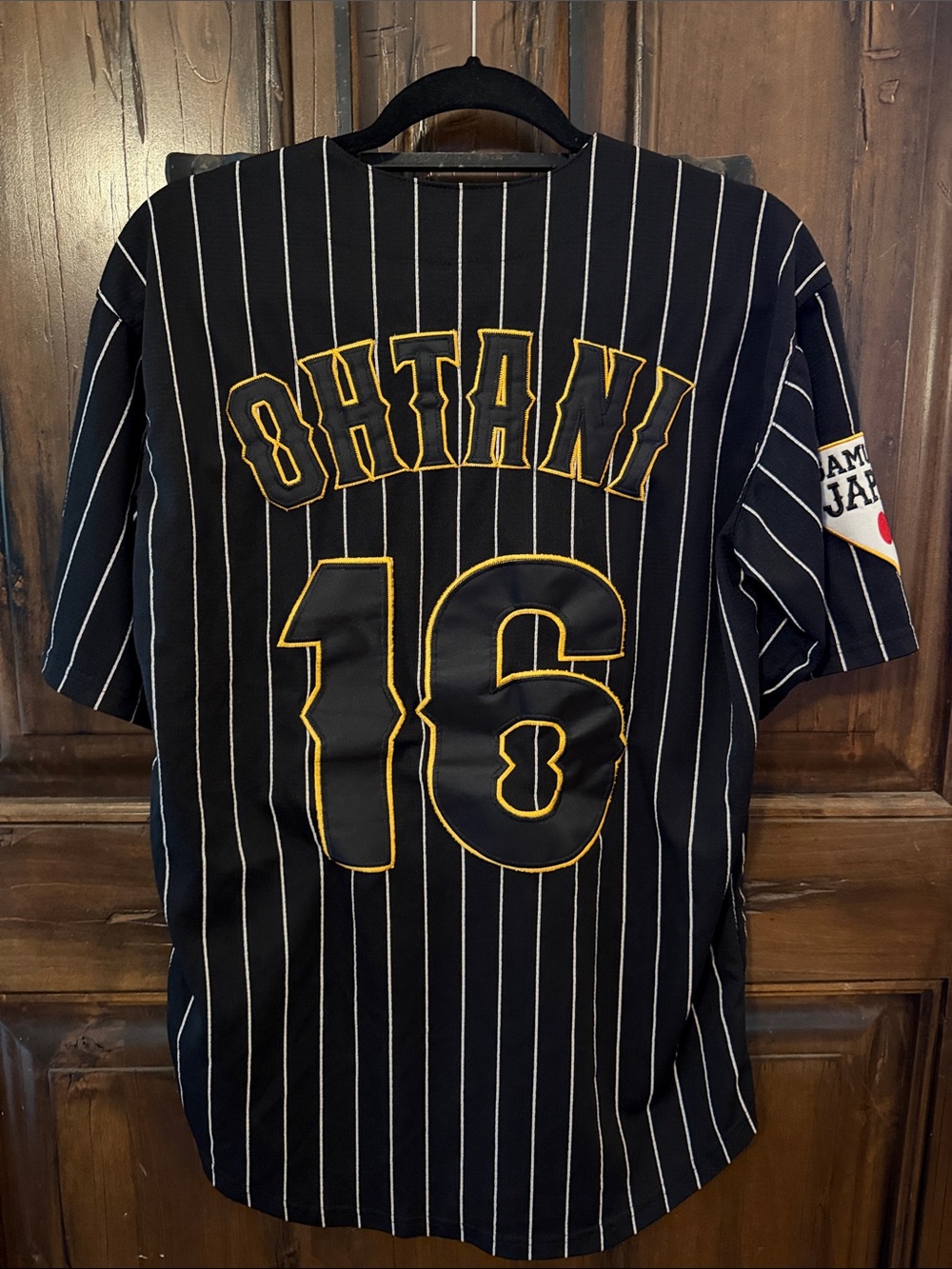 Ohtani Black Pinstripe Japan Baseball Jersey with Yellow Trim - Picture 2 of 4